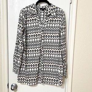 [Alfani] Cream Background w/Mixed Color Design Print Button Down Blouse